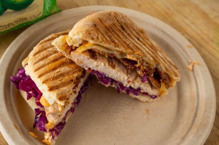 Panini with purple cabbage slaw